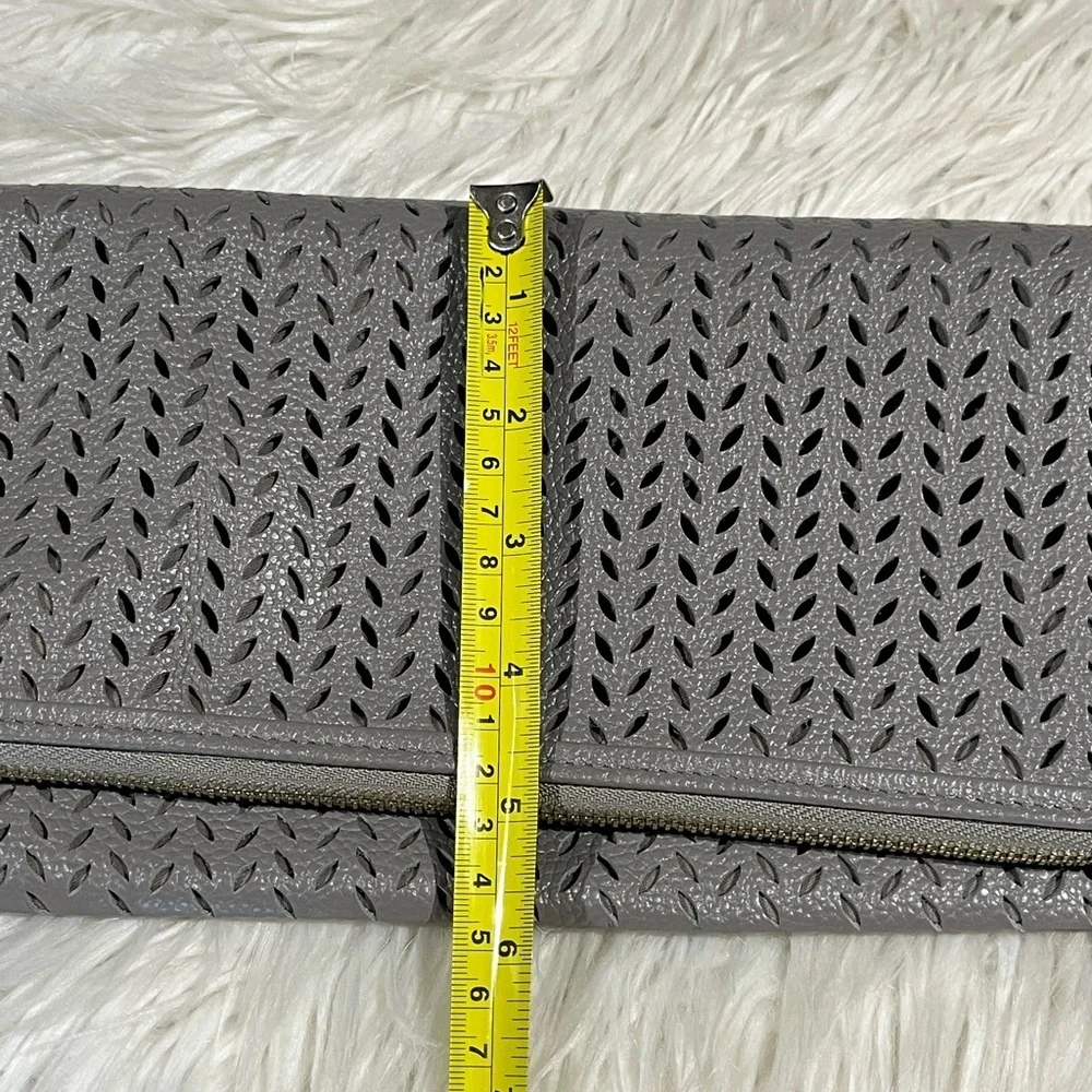 B-Low the Belt Genuine Leather Gray Perforated Fold Over Leather Clutch Tassel